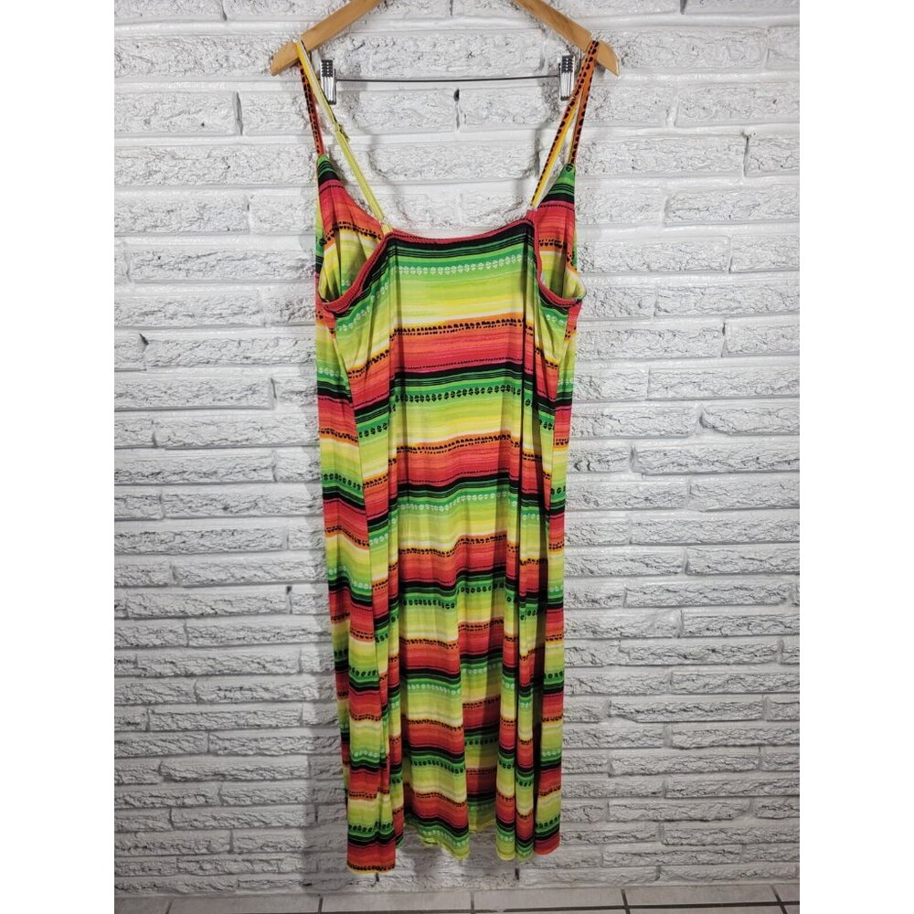 Rouge 3X Plus Size Dress Fluorescent Red Striped Midi Slip STR220E - Picture 6 of 11